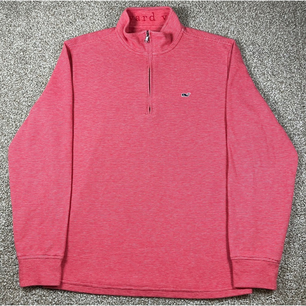 Vineyard Vines Mens Coral Pink Striped Zip Pullover Sweater 1K003600 Size M